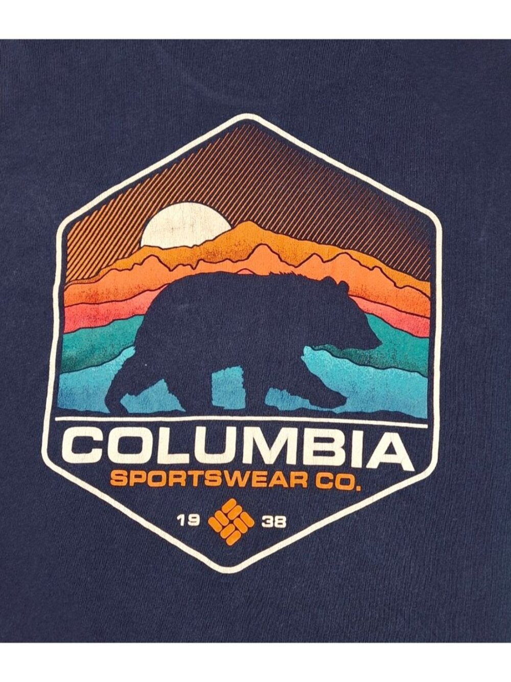 Columbia Men 2XL Navy Blue Crewneck Graphic T-Shirt Bear Logo Size XXL Sunset - Picture 5 of 6